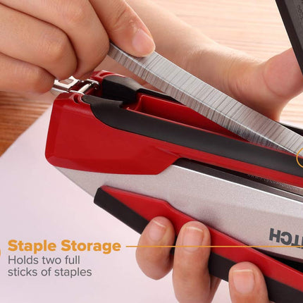 PaperPro inPOWER+28 Executive Stapler - 3 in 1 Stapler - One Finger, No Effort, Spring Powered Stapler, Red/Silver (1117)