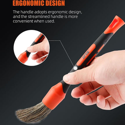 SPTA Car Detailing Brush Set, 5 Pack Soft Boar Hair Auto Detail Brush Kit with Elbow for Automotive Elegant Surface Interior Exterior Dashboard Emblems Panels Engine Bay Wheels Air Vent Seat Leather