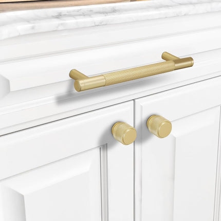BUKOBYHE 10 Pack 6-1/4 inch（160mm） Kitchen Cabinet Handles Brushed Brass Knurled Cabinet Pulls Gold Drawer Pulls Kitchen Hardware