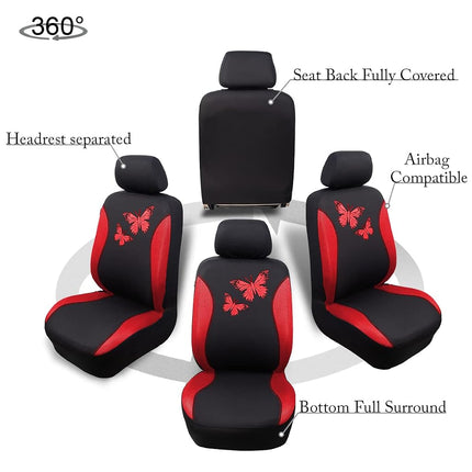 Flying Banner Butterfly car seat Covers ful Set Fashion Universal Lady Woman Female Rear Bench Split Colorized (Full Set, Red)