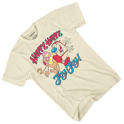 Camiseta clásica de Nickelodeon para hombre de los 90 - Camiseta vintage de Ren & Stimpy Happy Happy Joy Joy (Natural, Pequeña)