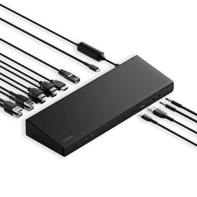 Belkin Triple Display DisplayLink Docking Station Hub with 3 HDMI Ports, 2 DisplayPorts for Triple 4K Display with 85W Power Delivery, Gigabit Ethernet, 3.5mm Mic/Speaker, 1 USB-C and 5 USB-A Ports