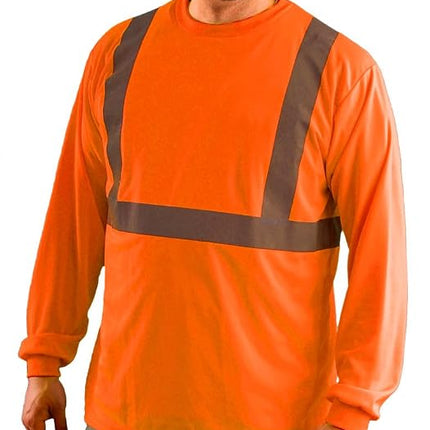 OccuNomix LUX-LSET2B-O3X Classic Standard Long Sleeve Wicking Birdseye T-Shirt with No Pocket, Class 2, ANSI Wicking Polyester Birdseye, 3X-Large, Orange (High Visibility)