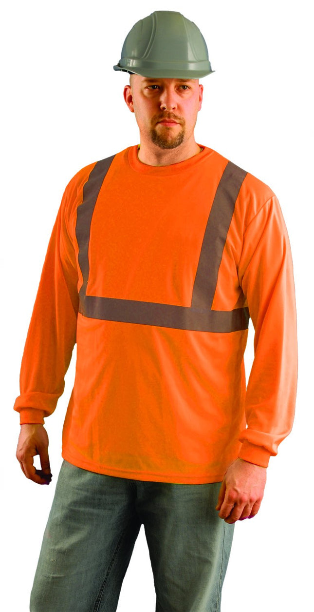 OccuNomix LUX-LSET2B-O3X Classic Standard Long Sleeve Wicking Birdseye T-Shirt with No Pocket, Class 2, ANSI Wicking Polyester Birdseye, 3X-Large, Orange (High Visibility)