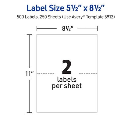 Avery Shipping Address Labels, Laser Printers, 500 Labels, Half Sheet Labels, Permanent Adhesive, TrueBlock (5912) - 05912, White