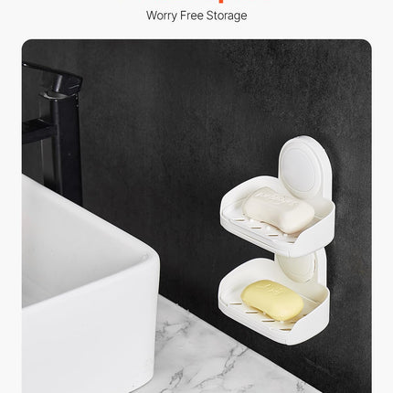VEVOR Porte-Savon pour Douche, Double Couche avec Ventouse, Fixation Murale SANS Perçage, Porte-Savon et Éponge à Forte Succion, Économiseur de Savon Auto-Drainant, pour Douche, Salle de Bain, Baignoire, Cuisine, Amovible