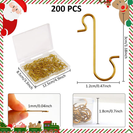 200 Pack Gold Ornament Hooks - Christmas Tree Decoration Hangers