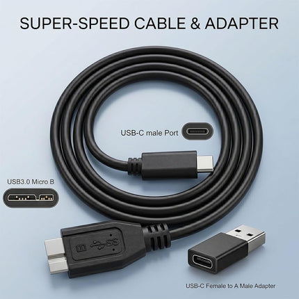 Câble de disque dur externe 2 EN 1 de 48 cm, câble Micro B 3.0 super rapide vers USB C/A, compatible avec WD, Toshiba, My Passport, Samsung, Seagate, MacBook Pro/Air, iPad/tablette, iPhone 15, Samsung Galaxy.