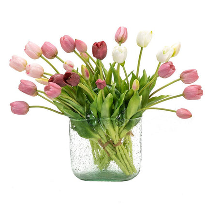 DUYONE 15pcs Artificial Tulips Flowers, Real Touch Latex Bouquet, Fake Tulips for Office Wedding Party Home Kitchen Garden Decoration(Light Pink,15pcs)