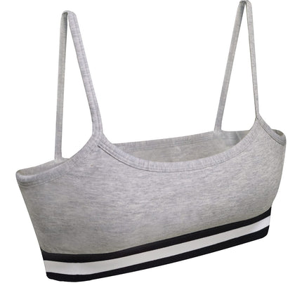 Fruit of the Loom Girls' Cotton Spaghetti Strap Sport Bra, Grey Stripe/Grey/White, 30, Grey Stripe/Grey/White, 30