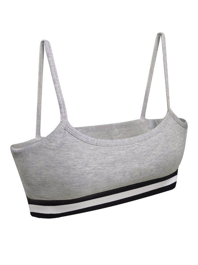 Sujetador deportivo de algodón con tirantes finos para niñas Fruit of the Loom, gris a rayas/gris/blanco, 34
