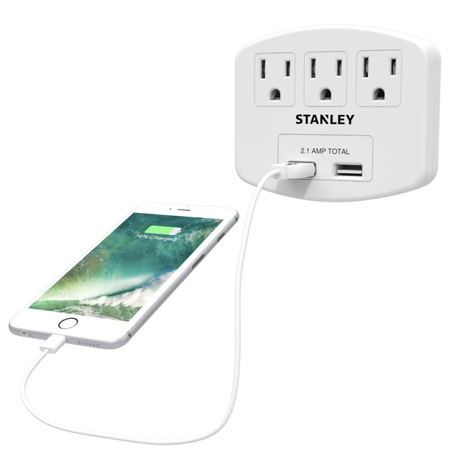 Stanley 30407 PlugMax 3 USB, Blanco