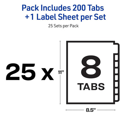 Index Maker Clear Label Unpunched Divider, 8-Tab, Letter, White, 25 Sets