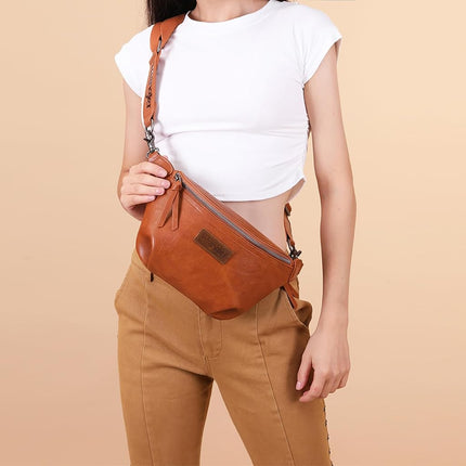 Wrangler Fanny Packs for Women Waist Bag Travel Belt Bags Crossbody Sling Bag for Women, Light Brown WG82-194LBR