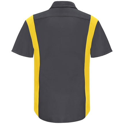 Red Kap Men's Short Sleeve Performance Plus Shop Shirt with Oilblok Technology Button, Charcoal/Yellow Mesh, Medium