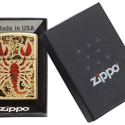 Zippo Adult-Unisex 29096 Fusion Scorpion Design High Polish Brass Lighter, Gold