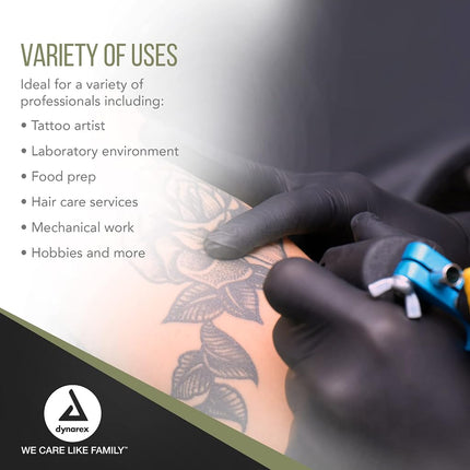 Dynarex 2322 Black Latex Exam Gloves, Powder-Free, Medium (Pack of 100)