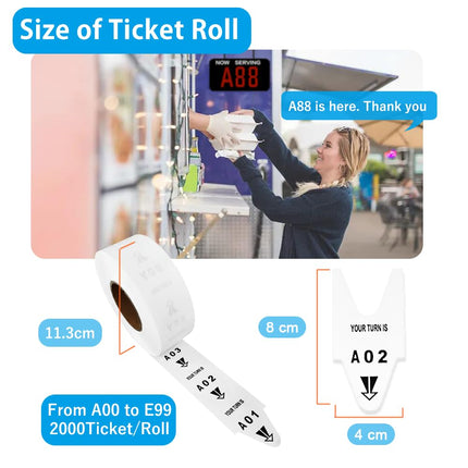Take A Number Roll Tickets - Two-Digits Turn-O-Matic Queue Tickets Roll Number Paper for Ticket Dispenser 2000 Tickets/roll 5 Rolls