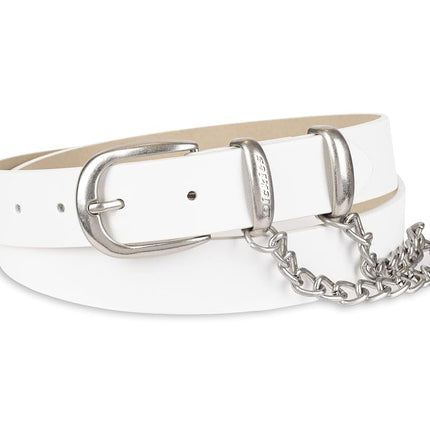 Cinturón casual de cuero Dickies para mujer, cadena blanca, grande