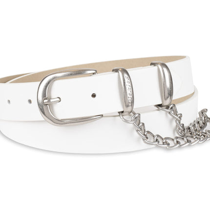 Dickies Women's Leather Casual Belt, White Chain, 