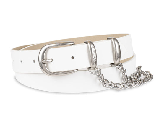 Dickies Women's Leather Casual Belt, White Chain, 