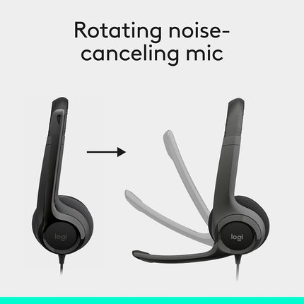 Logitech H390 Wired Headset for PC/Laptop, Stereo Headphones with Noise Cancelling Microphone, USB-A, in-Line Controls for Video Meetings, Music, Gaming and Beyond - Black
