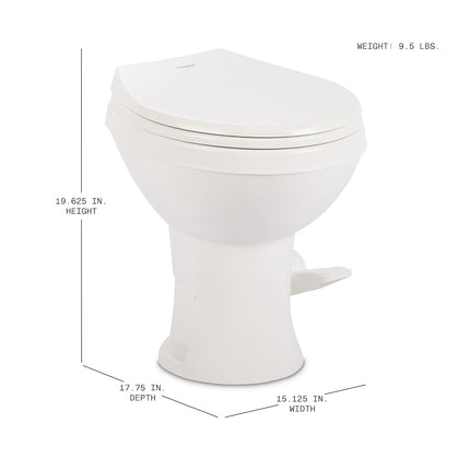 Dometic Model 400 Essential RV Toilet – Round Lightweight Plastic Bowl, Universal Fit & 2-Bolt Mount, 18" Chair Height Residential Style, Gravity Flush Toilet with Soft-Close Seat, White (9610008275)