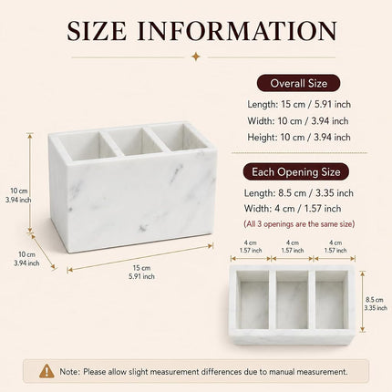 SIRIZEN-DIVING - Marble Pen Holder White Stone Rectangle Desk Organizer for Office Study (White 3 Layers)