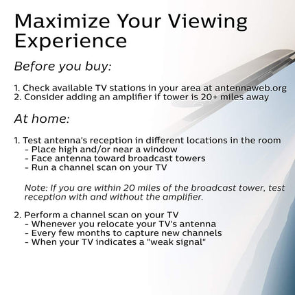 Philips Hover Amplified HD Digital TV Antenna, Long Range Smart TV Antenna, Easy Mount on Top of TV Design, Supports 4K 1080P HD VHF UHF, Signal Booster, Coax HDTV Cable/AC Adapter, SDV7219N/27