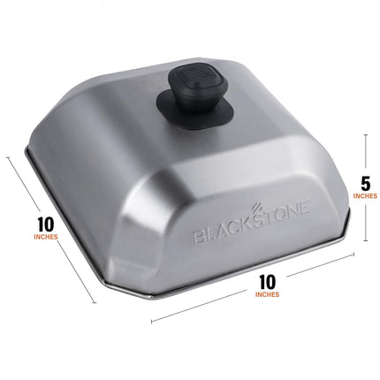 Blackstone 5555 Stainless Steel Square Basting Cover Medium (10" x 10") Flat Top Gas Grill Griddle BBQ Accessories- Cheese Melting Dome and Steaming Cover, Heat Resistant, Dishwasher Safe, Silver