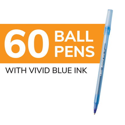 Bolígrafo BIC Round Stic Xtra Life, punto mediano (1.0mm), azul, cuerpo redondo flexible para comodidad de escritura (paquete de 9, 540 unidades en total)