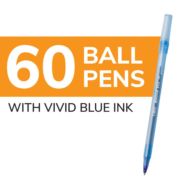 Bolígrafo BIC Round Stic Xtra Life, punto mediano (1.0mm), azul, cuerpo redondo flexible para comodidad de escritura (paquete de 9, 540 unidades en total)