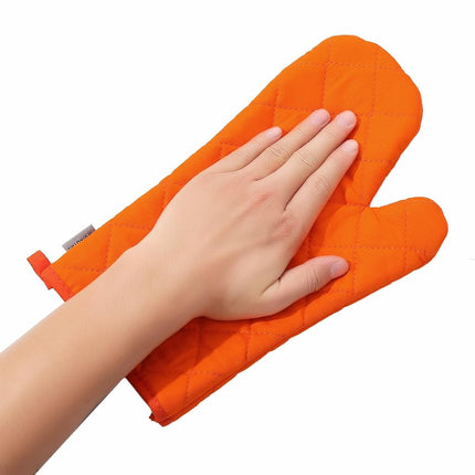 Oven Mitts and Pot Holders 4 pcs Set,High Heat Resistant 500 Degree Extra Thicken Long Kitchen Cotton Oven Glove for Cooking (12 Inch,Orange)
