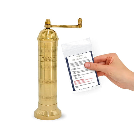 Alexander Home The Original Greek Salt Mill 8 Inch Tall | European Salt Mill Grinder with Crank Handle | Manual Salt Grinder | Salt Refillable - Brass