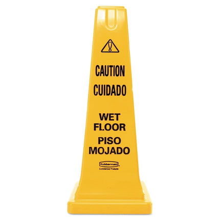 Cône de sécurité commercial multi-langues Rubbermaid avec inscription « Attention Sol Glissant », 65,4 cm, jaune (FG627777YEL)