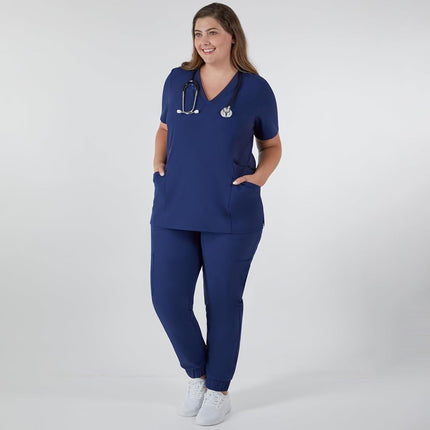 Hanes Women's Scrubs Healthcare Top, Moisture-Wicking Stretch Scrub Shirts, Ribbed Side Panels, Athletic Navy, M