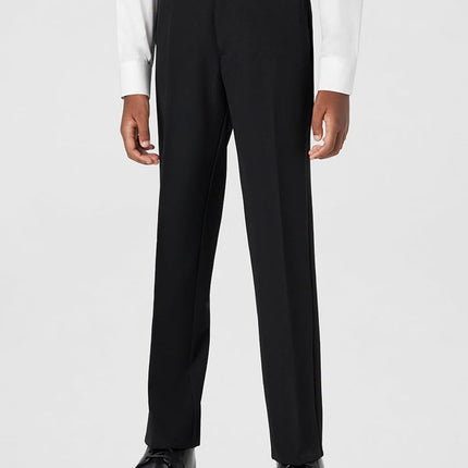 IZOD Boys' Big Bi-Stretch Flat Front Dress Pant, Black Twill, 16