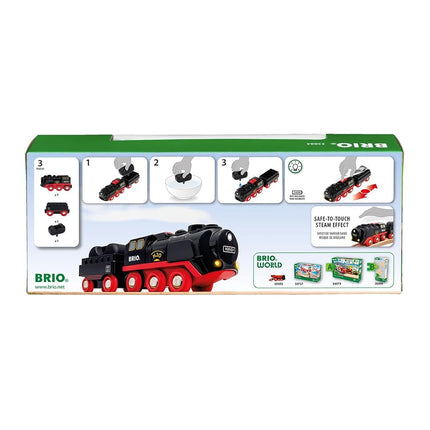 BRIO World 33884 Battery Powered Steam Locomotive Toy Train Engine with Refillable Water Tank, Cool-Touch Realistic Steam & Headlights, Fits BRIO Wooden Railway Track, Ages 3+