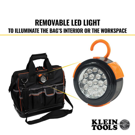 Tool Bag with Padded Shoulder Strap and Handles Has Lighted Tool Storage with 31 Pockets Klein Tools 55431