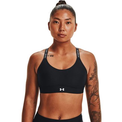 Under Armour Infinity Covered Mid Sport Bra, Women Black, Black / Black / Jet Gray (001), XS
