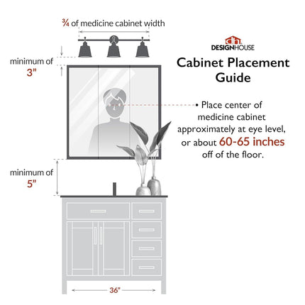 Design House 36 Inch Cyprus Bathroom Medicine Cabinet, Durable Pre-Assembled Wall Mounted Cabinet w/Frameless Mirrored Doors, White, 590265