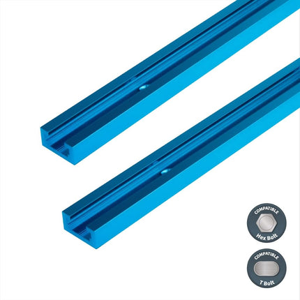 POWERTEC 71118 Double-Cut Profile Universal T-Track with Predrilled Mounting Holes(2-Pack), 24" Anodized Blue
