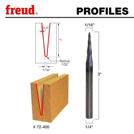 Freud 72-400 5.4 x 1/16" Solid Carbide Tapered Ball Tip with 1/4" Shank