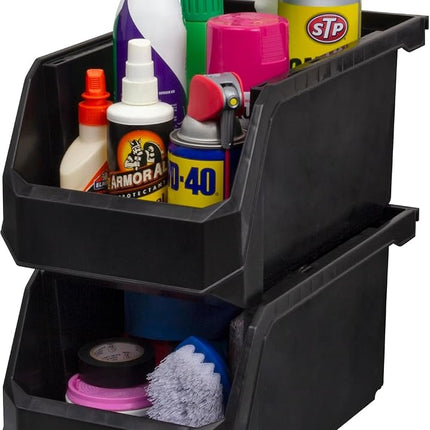 ReadySpace Plastic Containers Storage Bins for Closet, Kitchen, Office, or Pantry Organization, Large, 6-Pack, Black