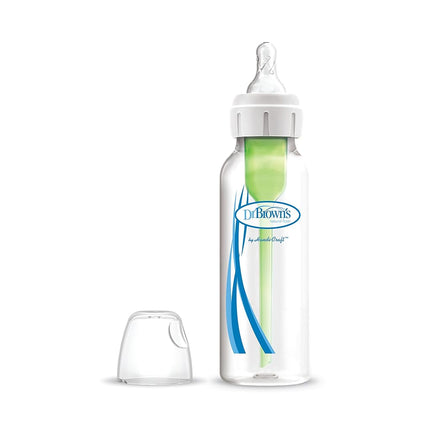 Coffret cadeau biberon étroit Options+ anti-colique Natural Flow de Dr. Brown's avec embout de tasse à bec en silicone souple, poignées amovibles en silicone, capuchon de voyage et goupillon