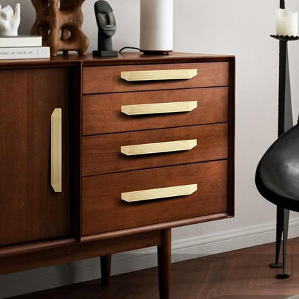 BaiNong Brass Cabinet pulls Brushed Drawer pulls Modern Gold Cabinet pulls Cabinet Handles Drawer Handles for Dresser Closet (4Pack-9.8inch Polygon)
