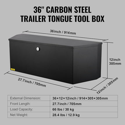 VEVOR Steel Trailer Tongue Box, 36"x12"x12" Heavy Duty Storage With Lock and Keys, Utility Tool Chest for Pickup Truck Bed, RV