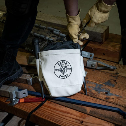 Klein Tools 5416TC Tool Bag, Top Closing Bolt Bag with 3-Inch Drawstring, Load Rated with Tunnel Connect, 5 x 10 x 9-Inch