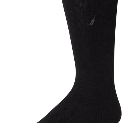 Nautica Men�s Dress Socks � Patterned Crew Socks (10 Pack), Black Rib, 6-12.5
