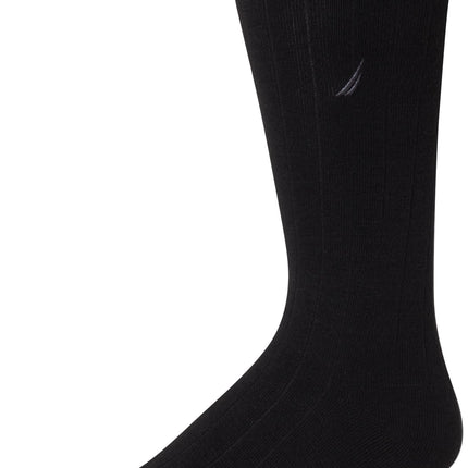 Nautica Men�s Dress Socks � Patterned Crew Socks (10 Pack), Black Rib, 6-12.5